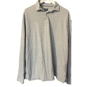 Faherty Reserve Polo Shirt Gray White Striped Long Sleeve Pima Cotton Mens Large